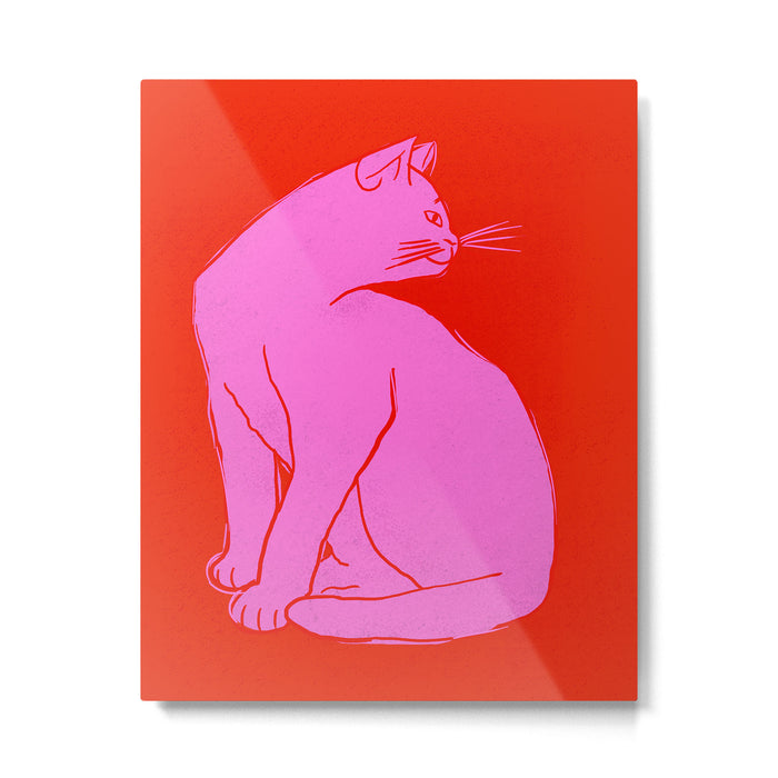 Pink Color Block Cat Metal Print Gallery Image 1