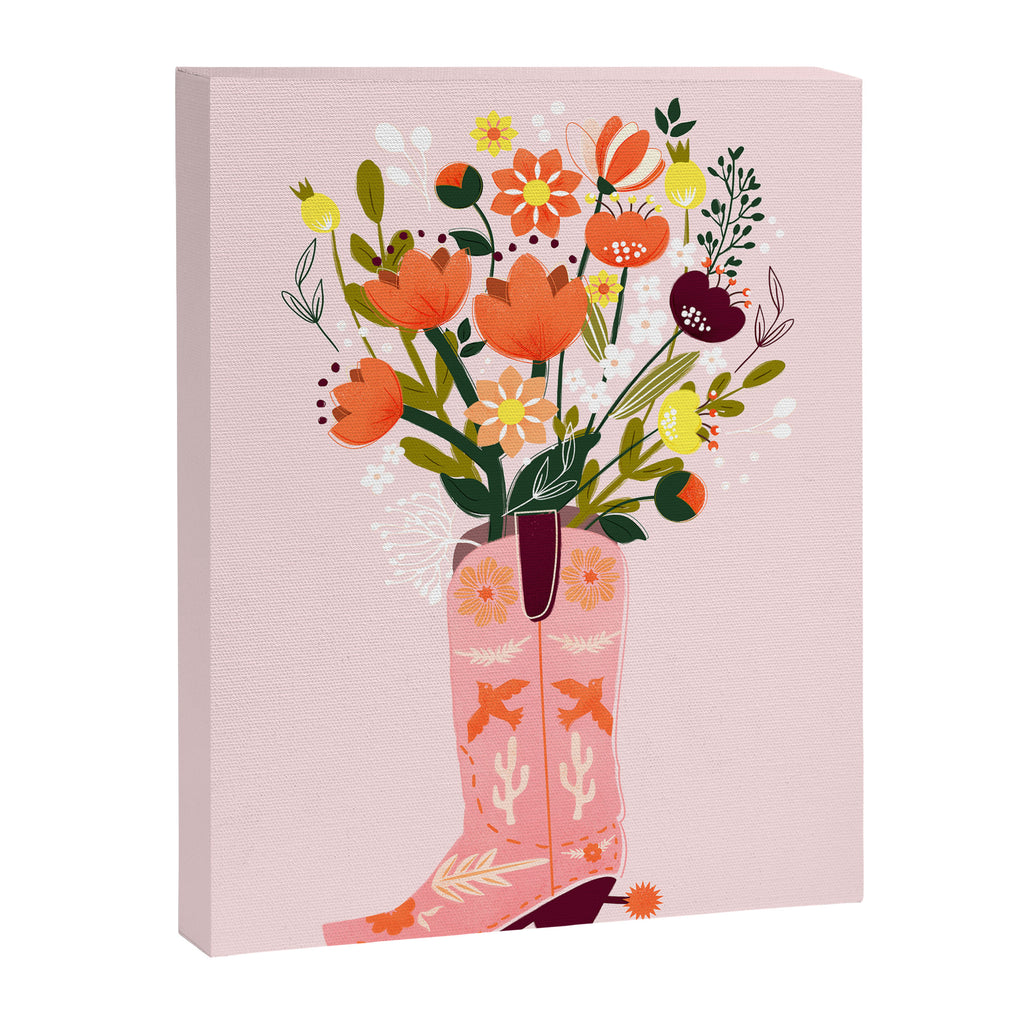 Pink Cowboy Boot and Wild Flower Bouquet Canvas Print Gallery Image 8