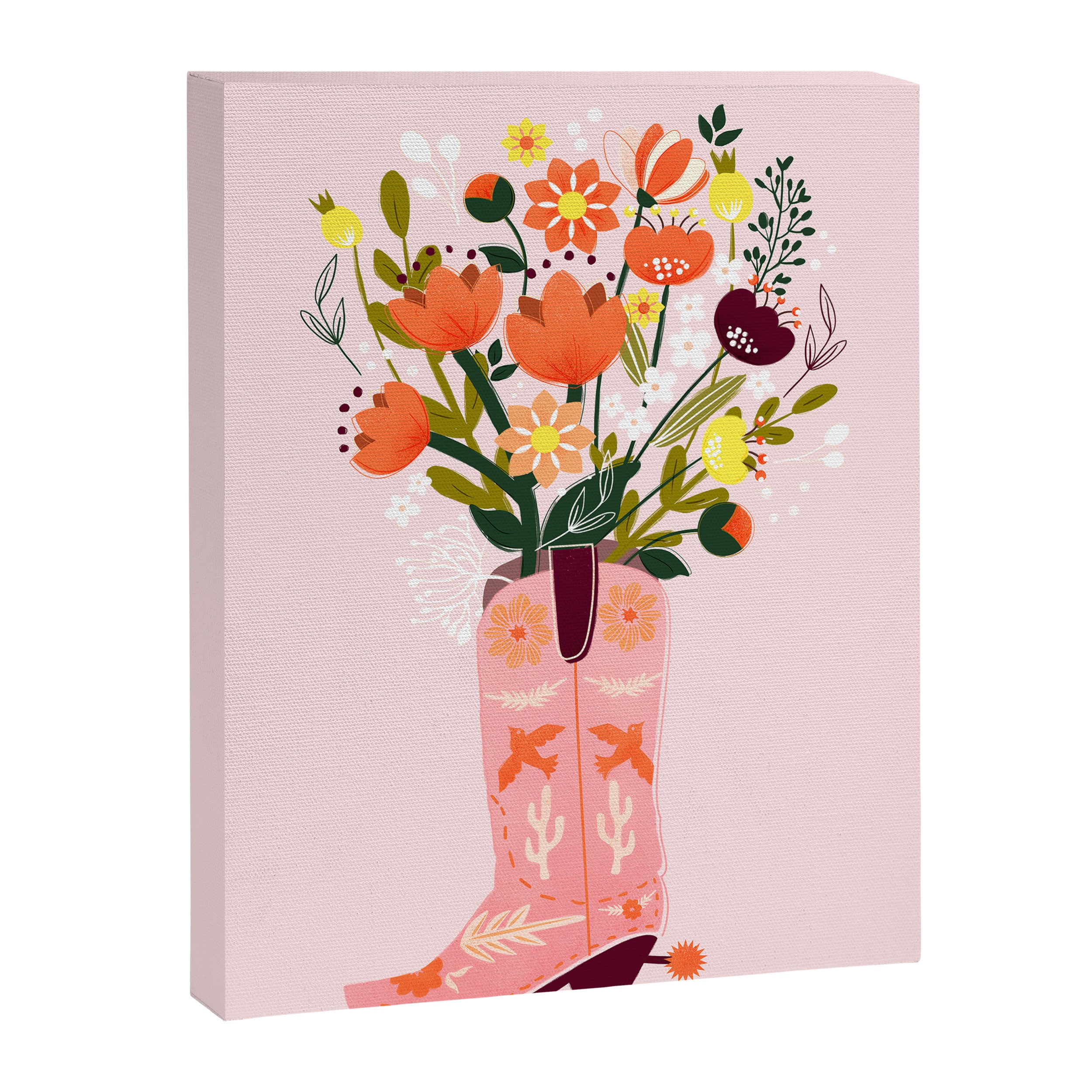 Pink Cowboy Boot and Wild Flower Bouquet Canvas Print Gallery Image 8