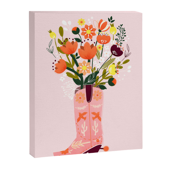 Pink Cowboy Boot and Wild Flower Bouquet Canvas Print Gallery Image 1