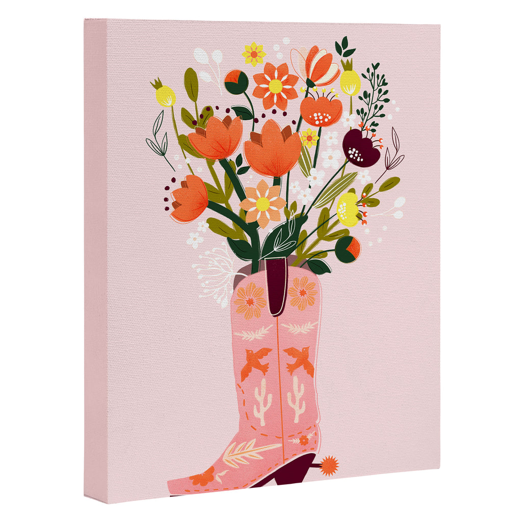 Pink Cowboy Boot and Wild Flower Bouquet Canvas Print Gallery Image 3