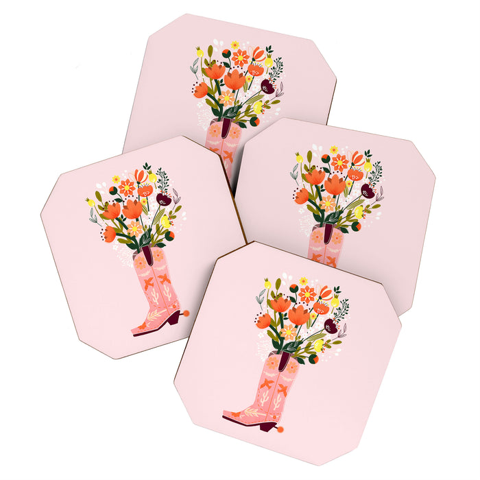 Pink Cowboy Boot and Wild Flower Bouquet Coaster Gallery Image 1