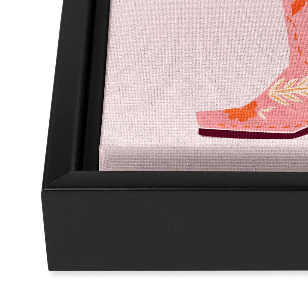 Pink Cowboy Boot and Wild Flower Bouquet Framed Canvas Print Gallery Image 3