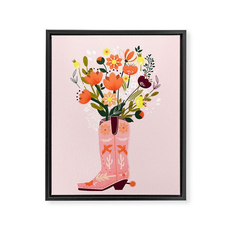 Pink Cowboy Boot and Wild Flower Bouquet Framed Canvas Print Gallery Image 8