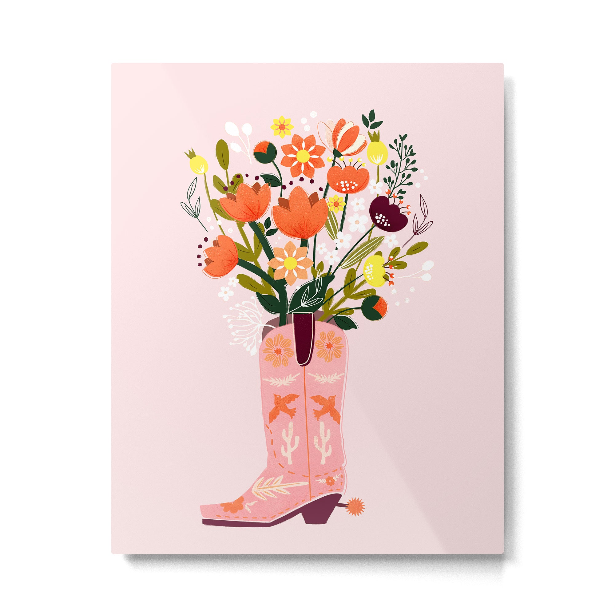 Pink Cowboy Boot and Wild Flower Bouquet Metal Print Gallery Image 6