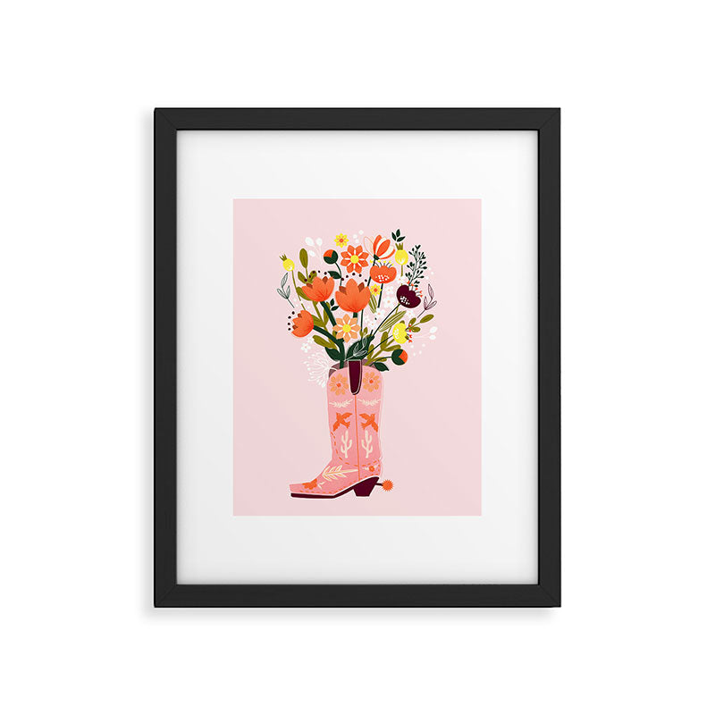 Pink Cowboy Boot and Wild Flower Bouquet Framed Art Print Gallery Image 4