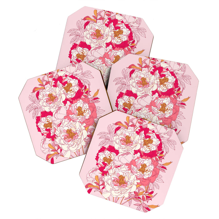 Pink flowers of peonies Coaster Gallery Image 1