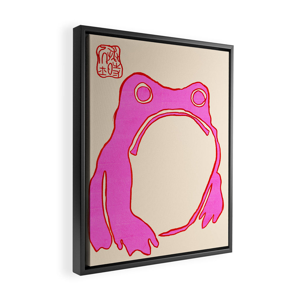 Pink Grumpy Frog Framed Canvas Print Gallery Image 2