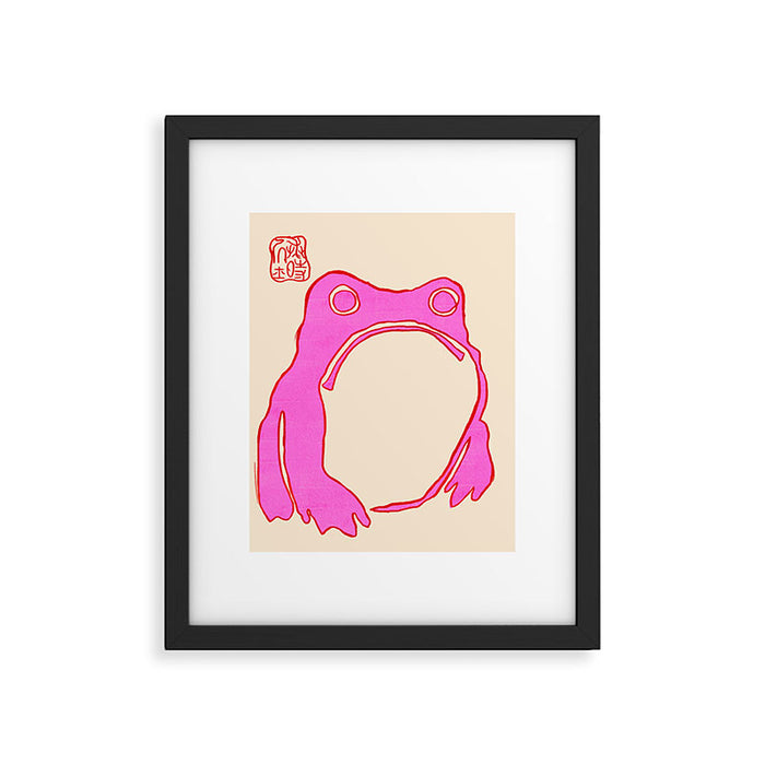 Pink Grumpy Frog Framed Art Print Gallery Image 1