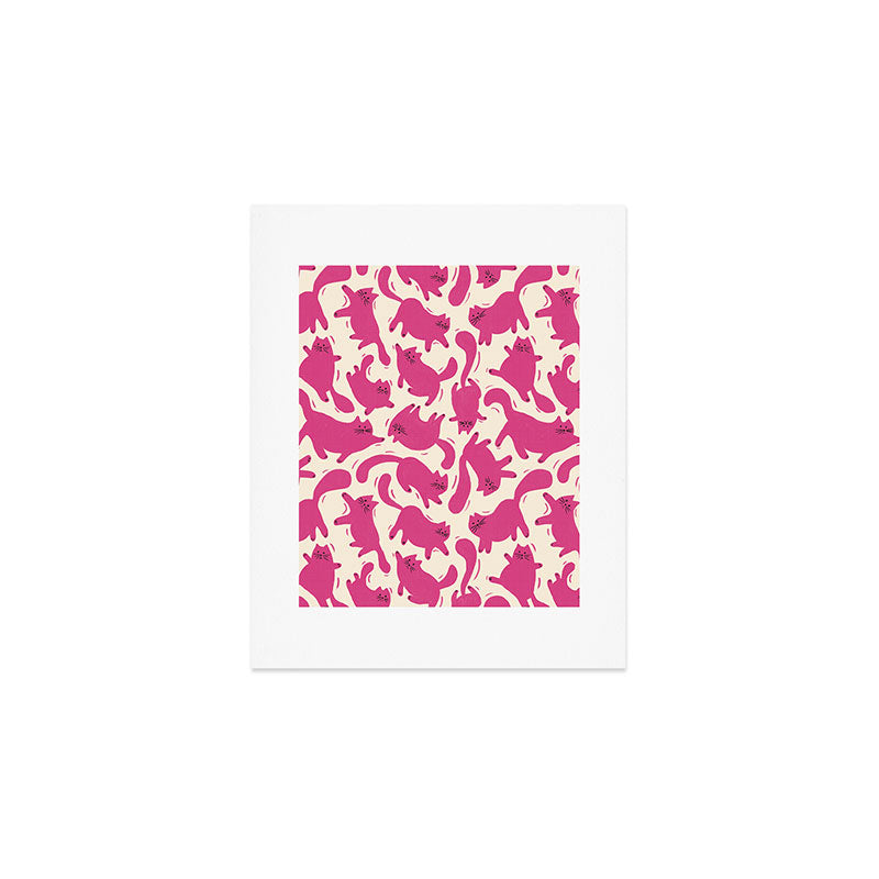 Playful Pink Cats Pattern Art Print Gallery Image 1