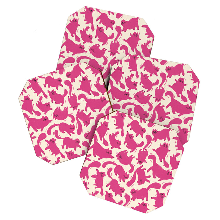 Playful Pink Cats Pattern Coaster Gallery Image 1