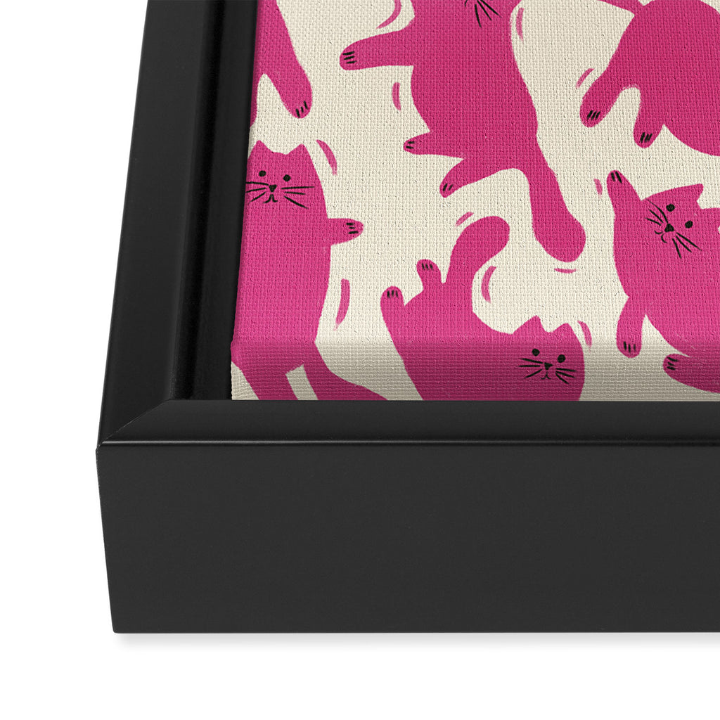 Playful Pink Cats Pattern Framed Canvas Print Gallery Image 3