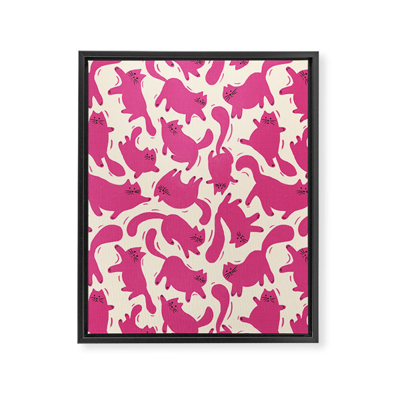 Playful Pink Cats Pattern Framed Canvas Print Gallery Image 8