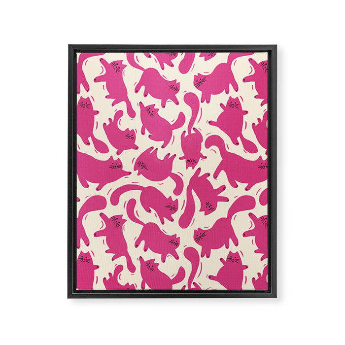 Playful Pink Cats Pattern Framed Canvas Print Gallery Image 1