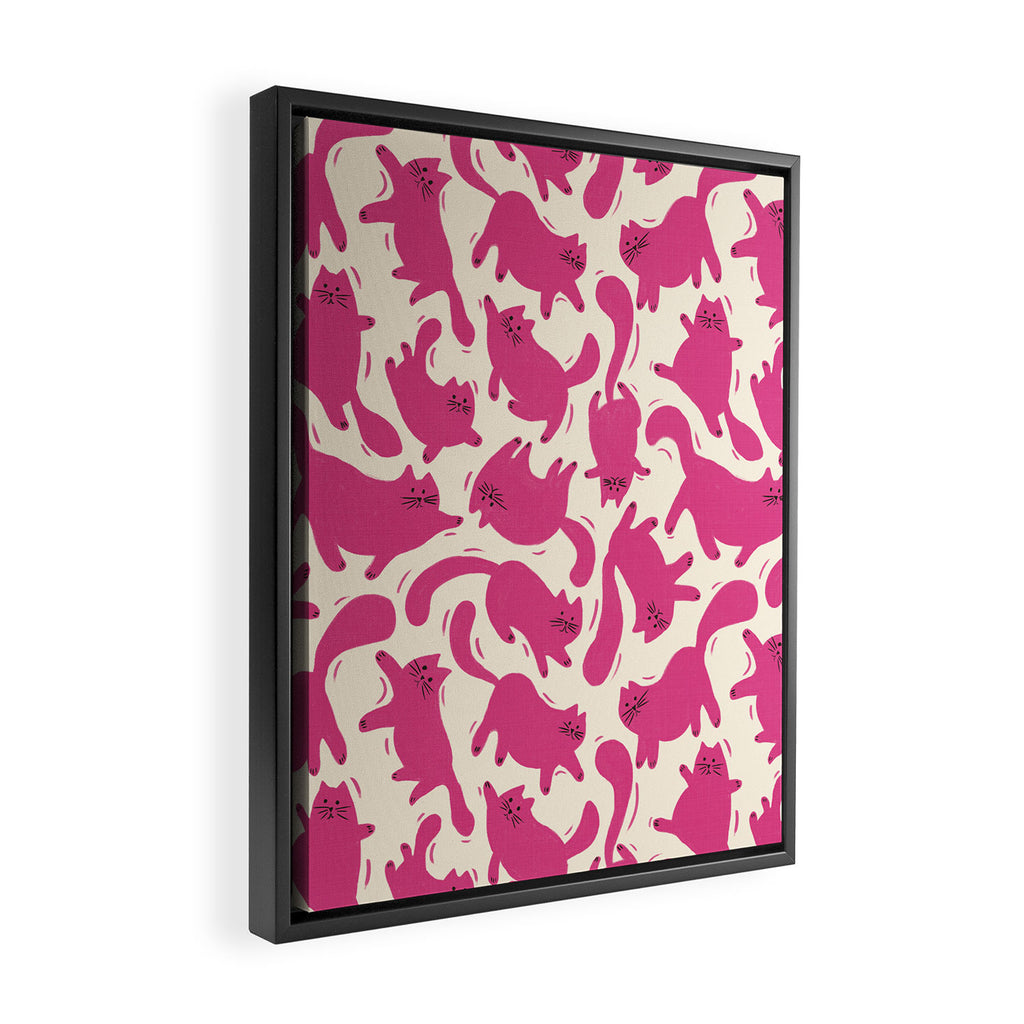 Playful Pink Cats Pattern Framed Canvas Print Gallery Image 2