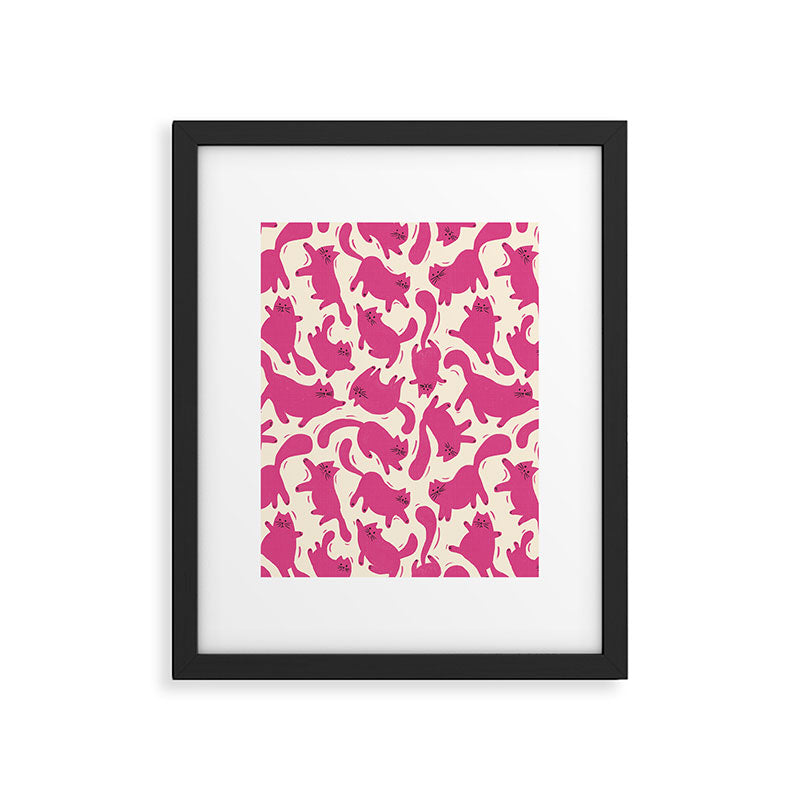 Playful Pink Cats Pattern Framed Art Print Gallery Image 6