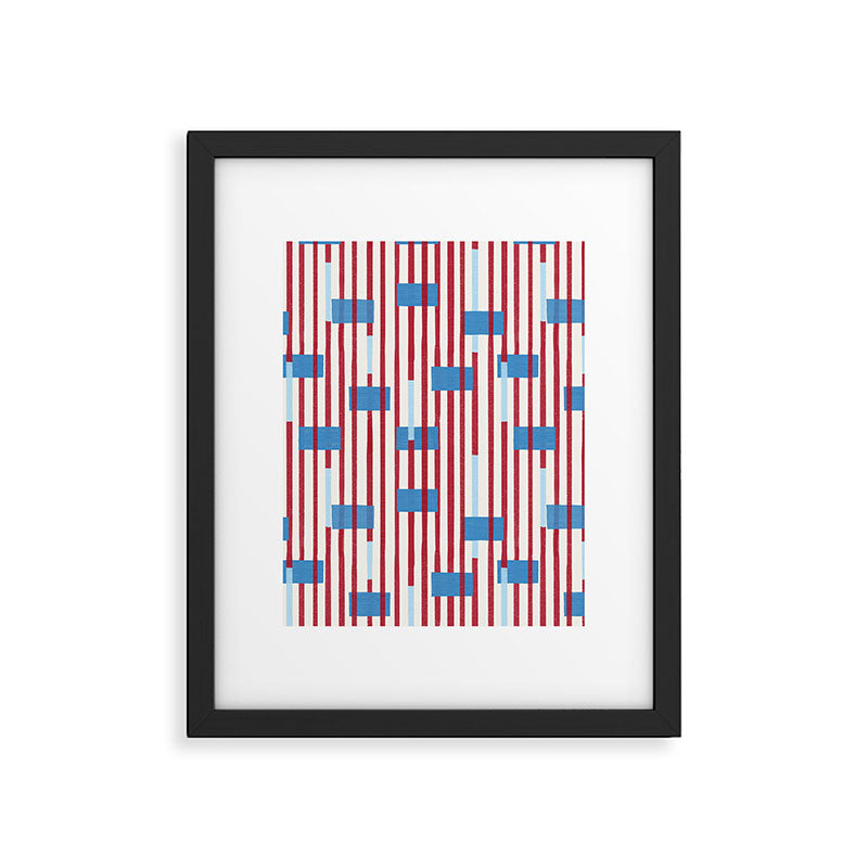 Playful Stripes and Blocks Geometric Pattern Framed Art Print Gallery Image 6
