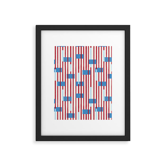 Playful Stripes and Blocks Geometric Pattern Framed Art Print Gallery Image 1