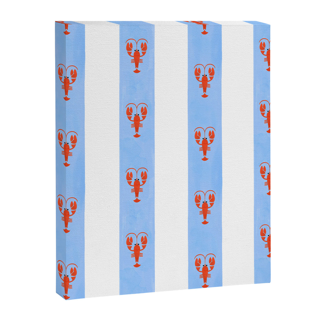 Red Lobsters On Hand-Painted Bright Blue Stripes Canvas Print Gallery Image 8