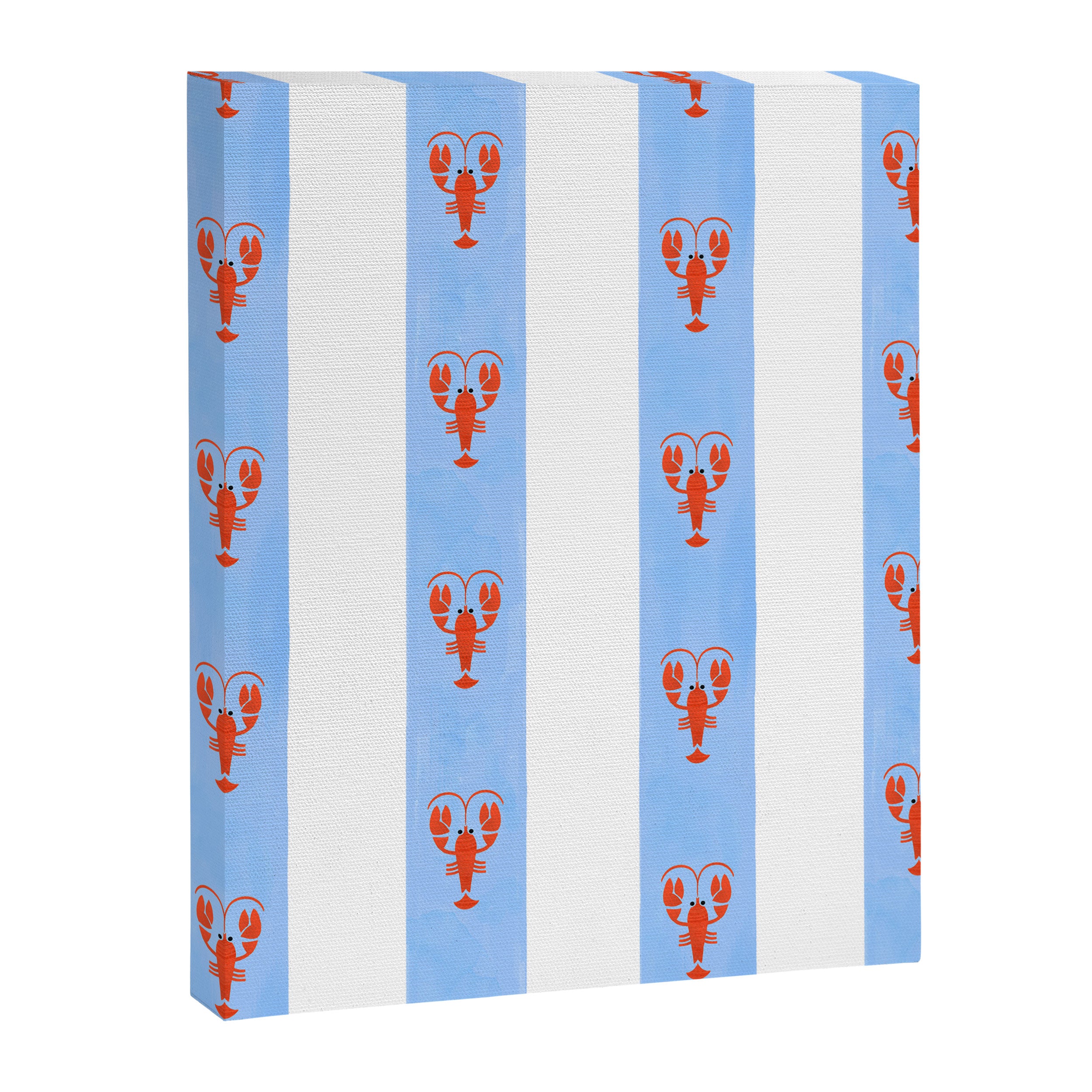 Red Lobsters On Hand-Painted Bright Blue Stripes Canvas Print Gallery Image 8