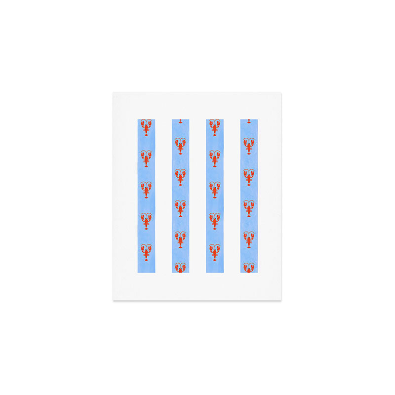 Red Lobsters On Hand-Painted Bright Blue Stripes Art Print Gallery Image 1