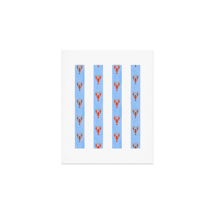 Red Lobsters On Hand-Painted Bright Blue Stripes Art Print Gallery Image 1