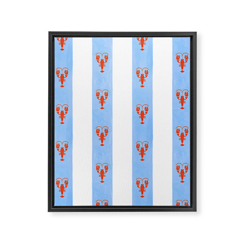 Red Lobsters On Hand-Painted Bright Blue Stripes Framed Canvas Print Gallery Image 8