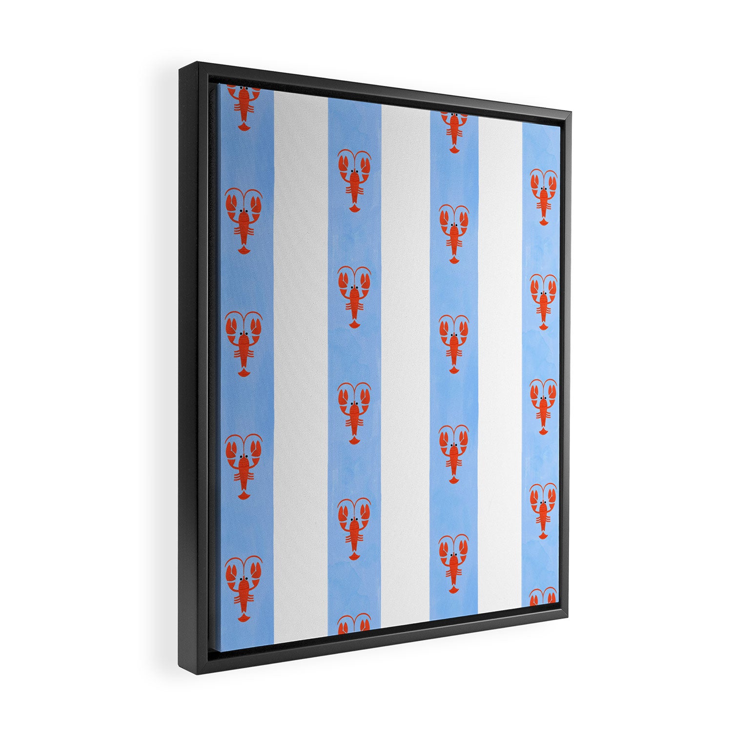 Red Lobsters On Hand-Painted Bright Blue Stripes Framed Canvas Print Gallery Image 2