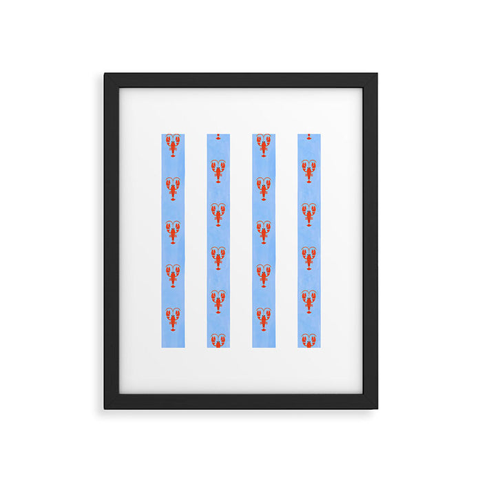 Red Lobsters On Hand-Painted Bright Blue Stripes Framed Art Print Gallery Image 1