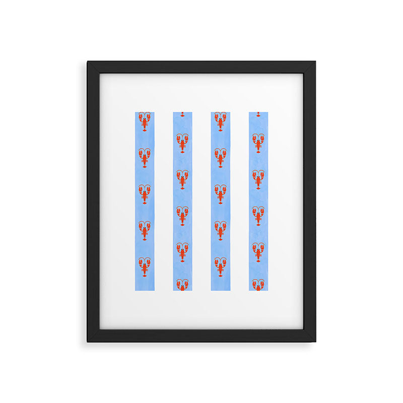 Red Lobsters On Hand-Painted Bright Blue Stripes Framed Art Print Gallery Image 6