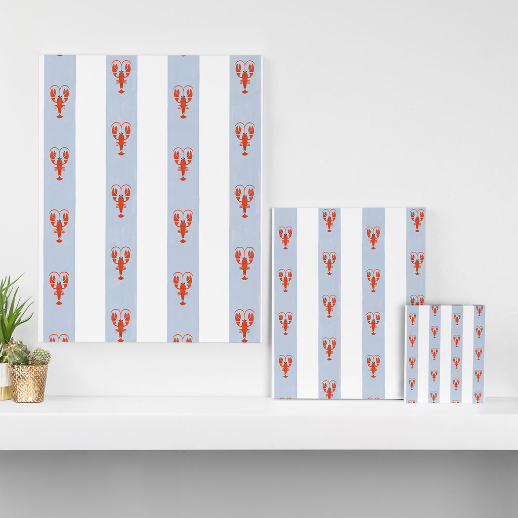 Red Lobsters On Hand-Painted Blue Stripes Canvas Print Gallery Image 3