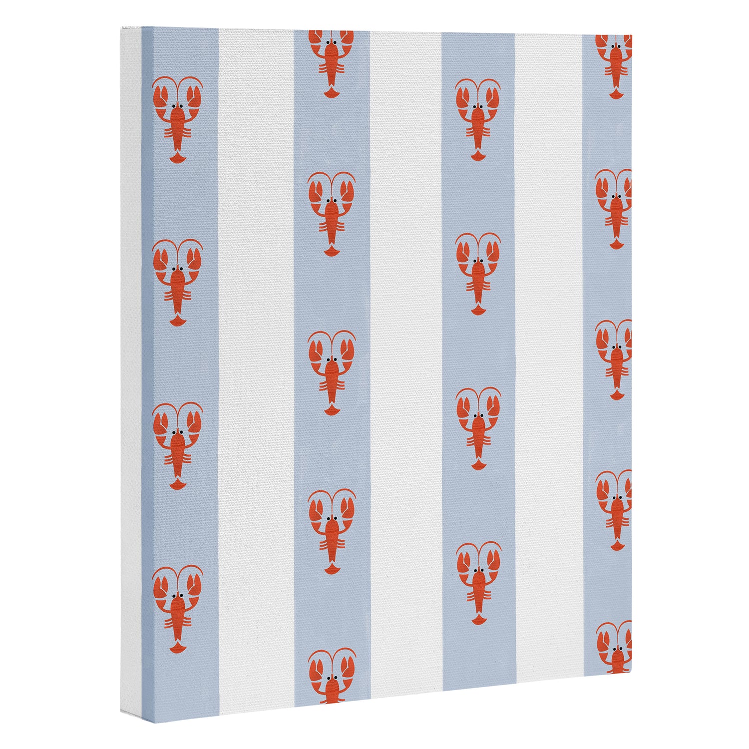 Red Lobsters On Hand-Painted Blue Stripes Canvas Print Gallery Image 3