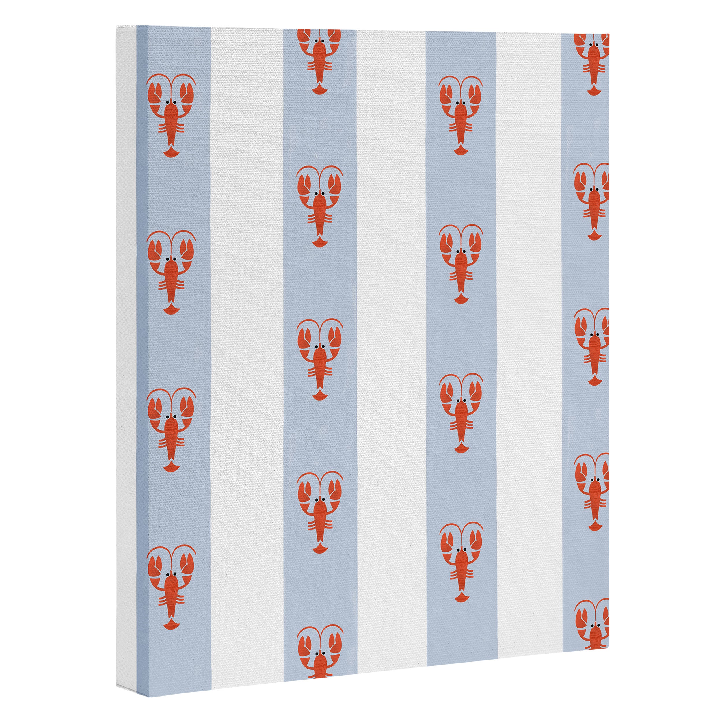 Red Lobsters On Hand-Painted Blue Stripes Canvas Print Gallery Image 3