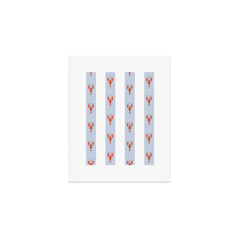 Red Lobsters On Hand-Painted Blue Stripes Art Print Gallery Image 1