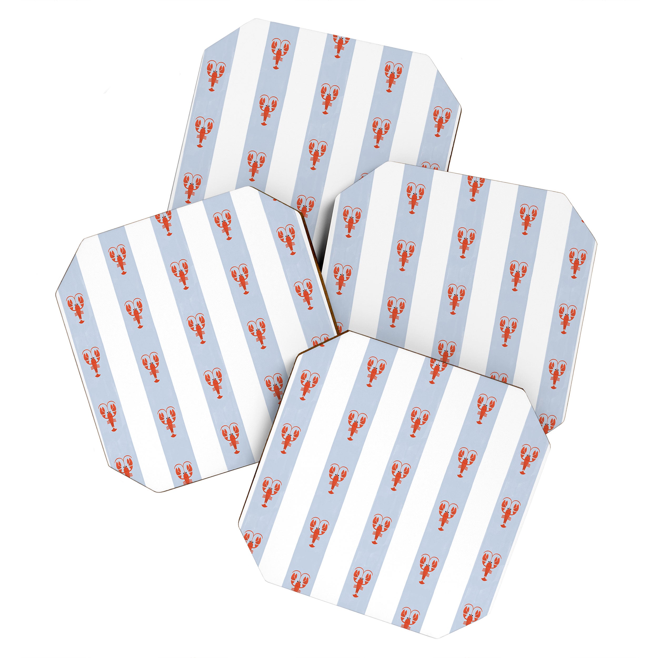 Red Lobsters On Hand-Painted Blue Stripes Coaster Gallery Image 1