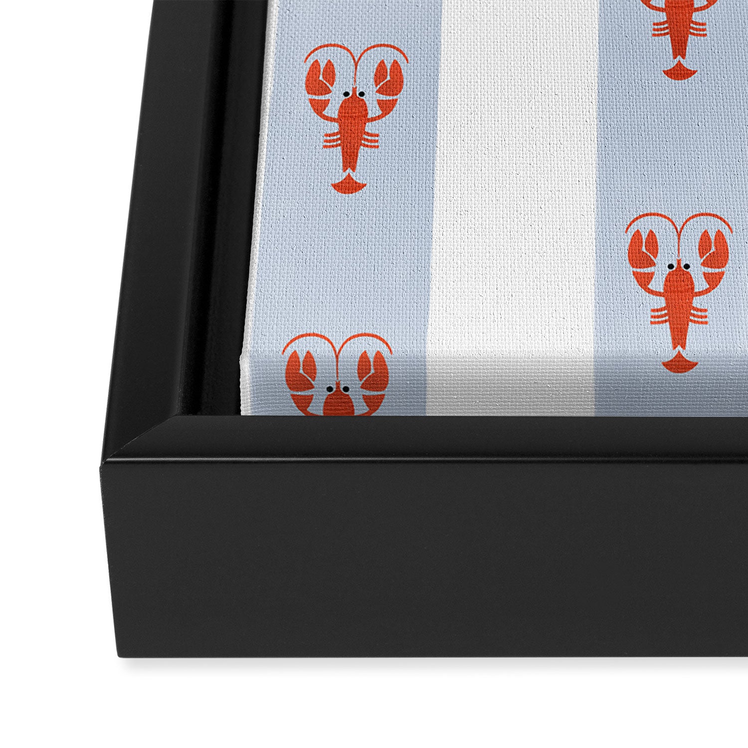Red Lobsters On Hand-Painted Blue Stripes Framed Canvas Print Gallery Image 3