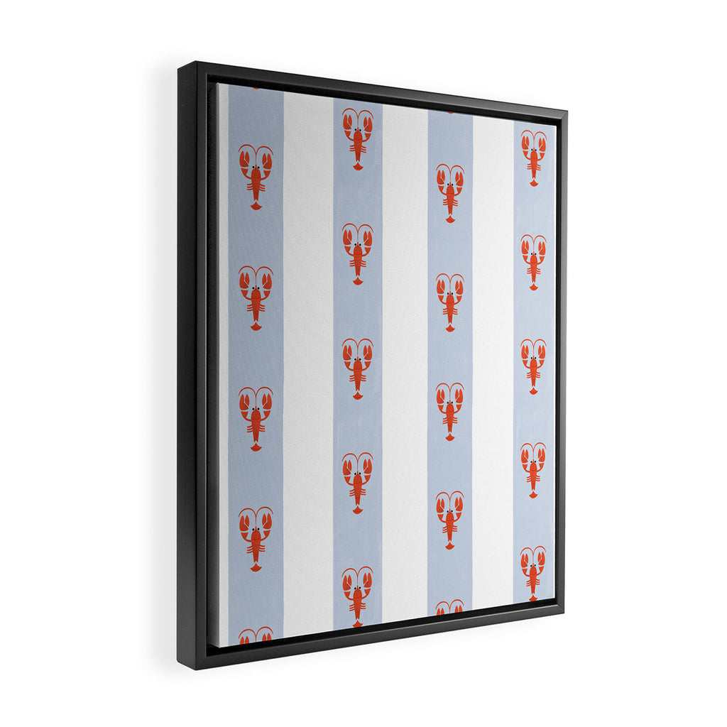 Red Lobsters On Hand-Painted Blue Stripes Framed Canvas Print Gallery Image 2