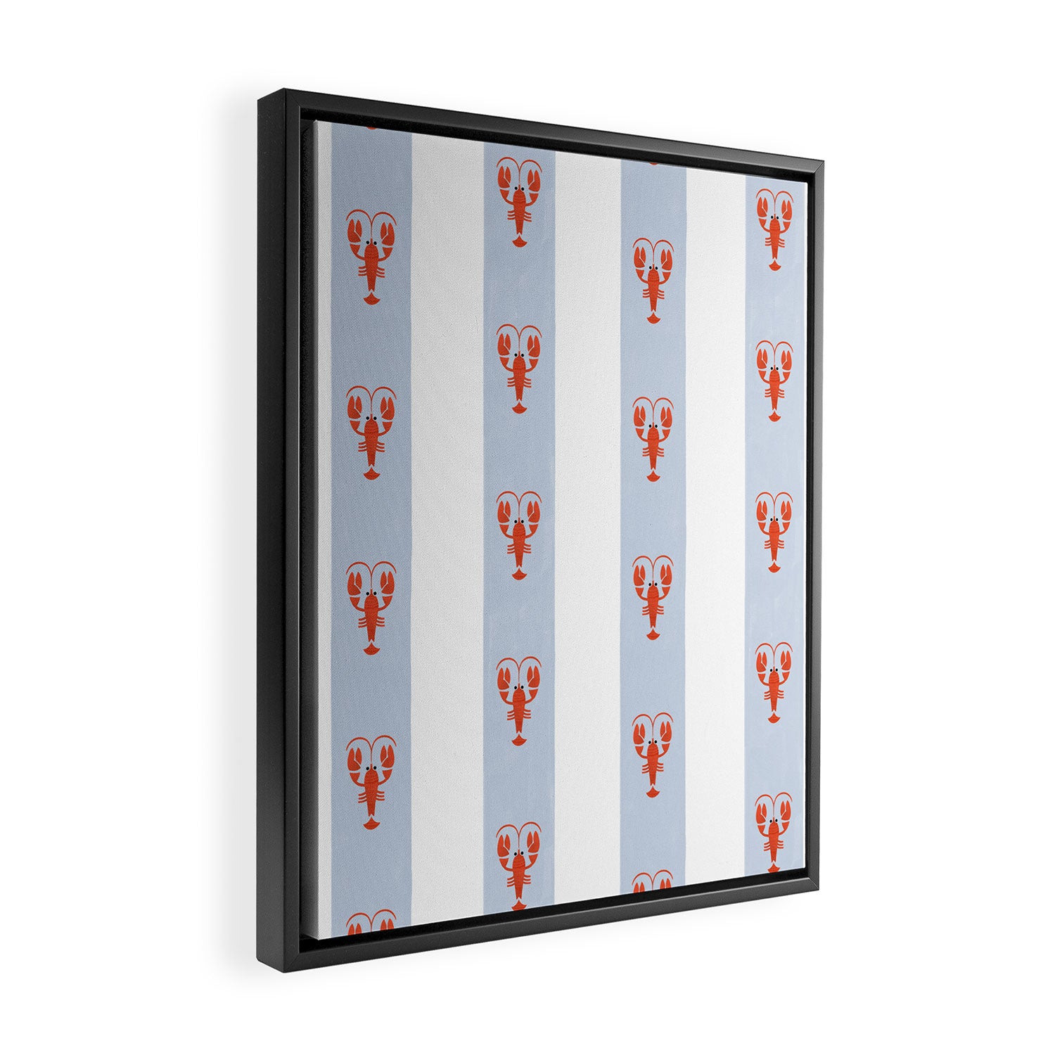 Red Lobsters On Hand-Painted Blue Stripes Framed Canvas Print Gallery Image 2