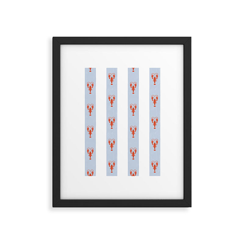 Red Lobsters On Hand-Painted Blue Stripes Framed Art Print Gallery Image 6