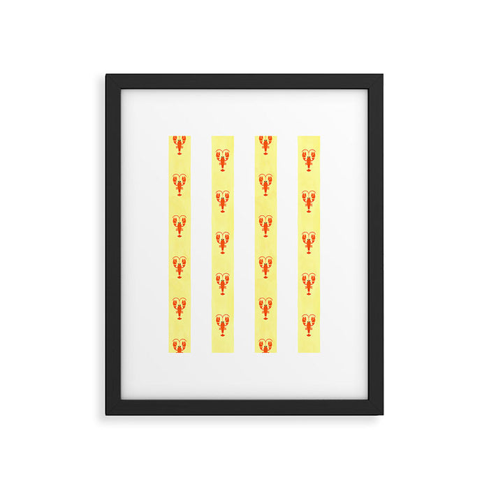 Red Lobsters On Hand-Painted Sunny Yellow Stripes Framed Art Print Gallery Image 1