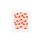 Red Santa Hats & Snowflakes on Linen Pink - Modern Festive Pattern Art Print Gallery Image 1