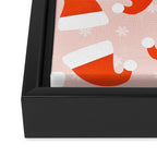 Red Santa Hats & Snowflakes on Linen Pink - Modern Festive Pattern Framed Canvas Print Gallery Image 3