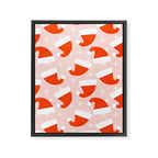 Red Santa Hats & Snowflakes on Linen Pink - Modern Festive Pattern Framed Canvas Print Gallery Image 8