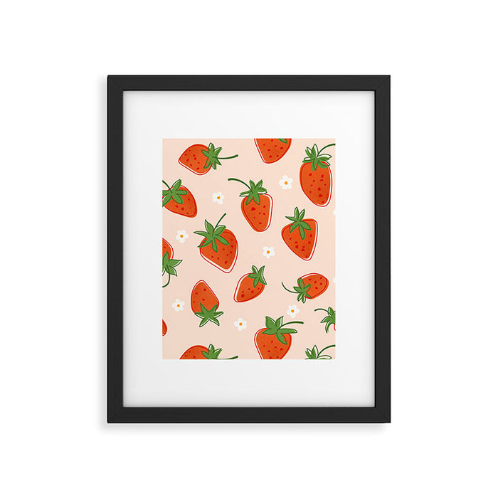 Red Strawberries Pattern Framed Art Print Gallery Image 1
