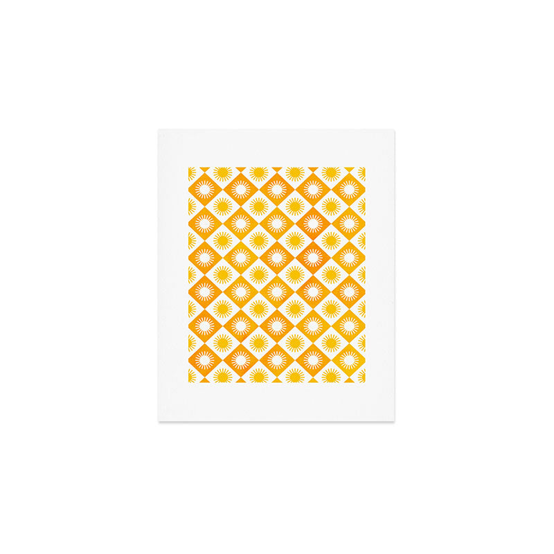 Retro Checkered Yellow Sun Pattern Art Print Gallery Image 1