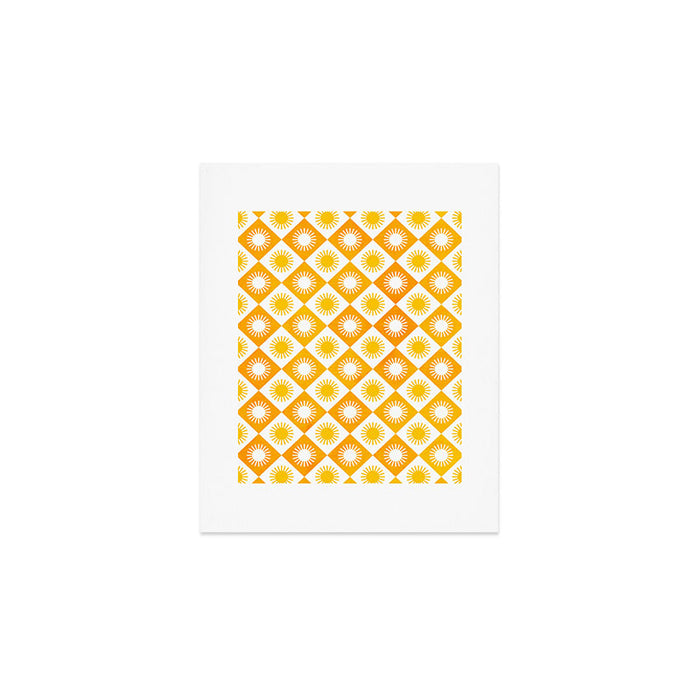Retro Checkered Yellow Sun Pattern Art Print Gallery Image 1