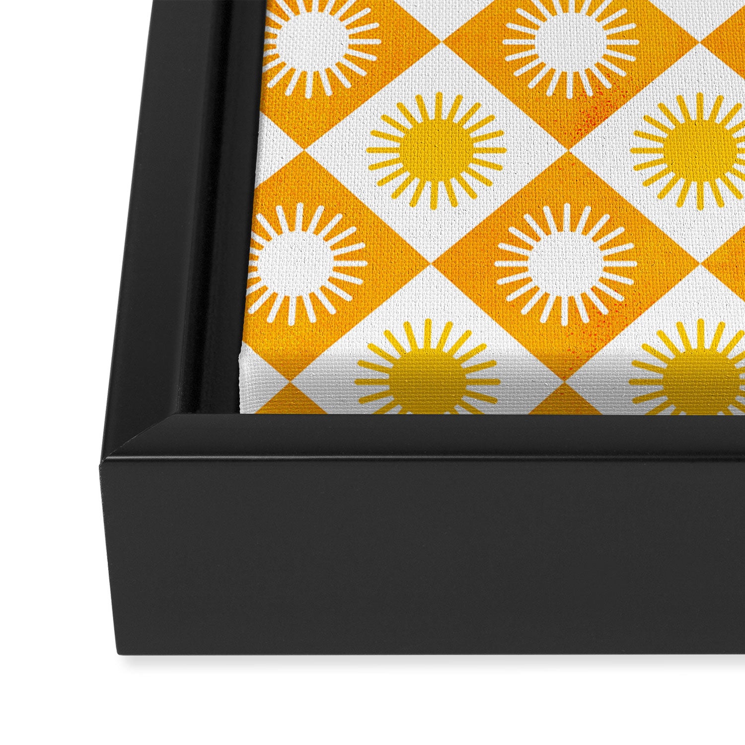 Retro Checkered Yellow Sun Pattern Framed Canvas Print Gallery Image 3