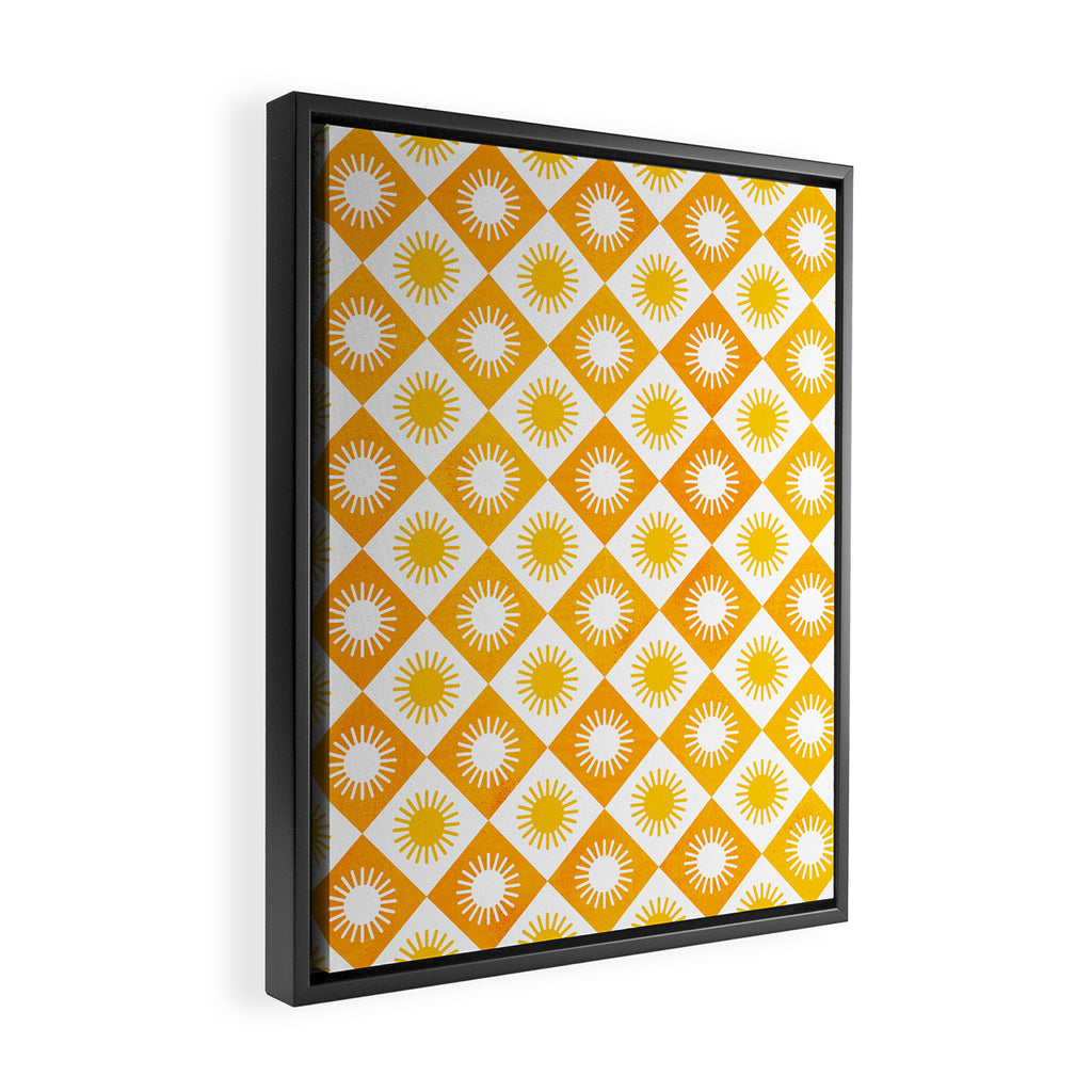Retro Checkered Yellow Sun Pattern Framed Canvas Print Gallery Image 2