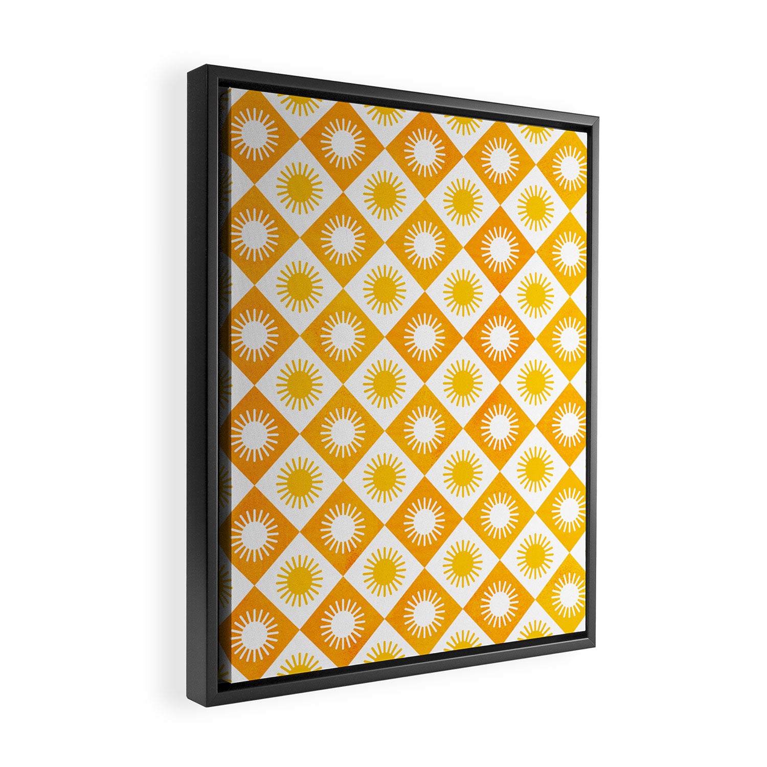Retro Checkered Yellow Sun Pattern Framed Canvas Print Gallery Image 2