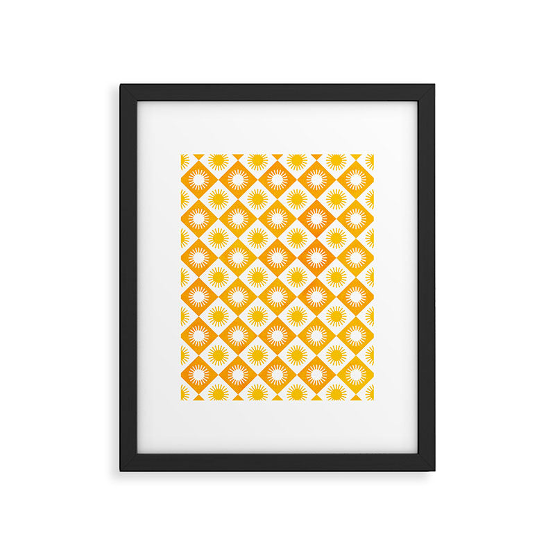 Retro Checkered Yellow Sun Pattern Framed Art Print Gallery Image 6